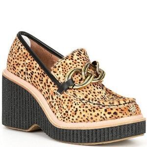 Dolce Vita: Brenan Leopard Print Chain Detail Platform Wedge Loafers